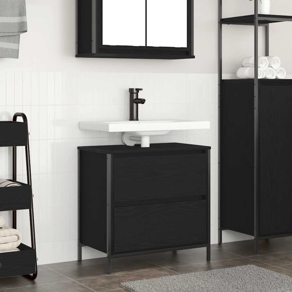 Bathroom Basin Cabinet with Drawers Black Oak 60x34,5x60 cm