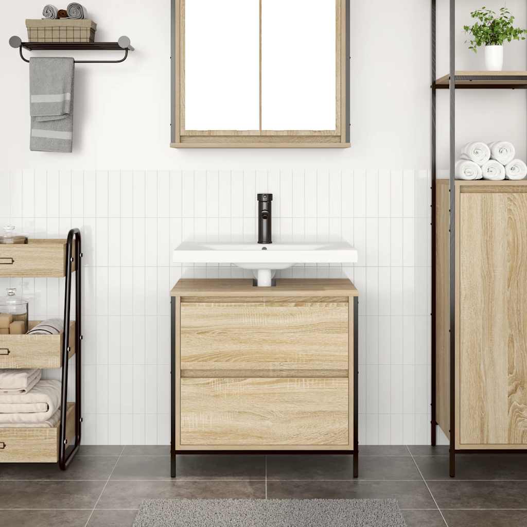 Bathroom Basin Cabinet with Drawers Sonoma Oak 60x34,5x60 cm