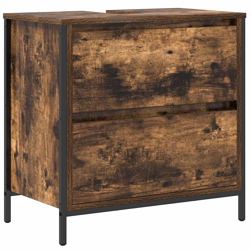 Bathroom Basin Cabinet with Drawers Smoked Oak 60x34,5x60 cm