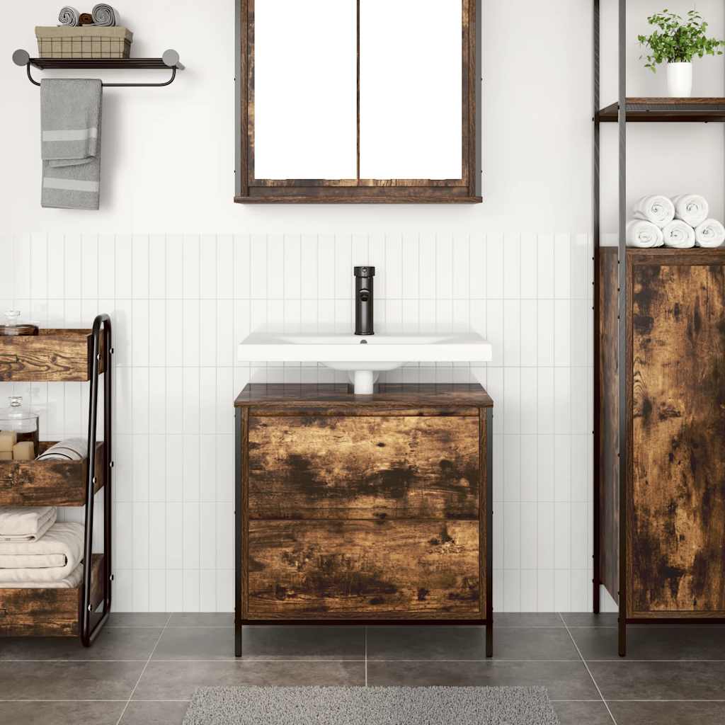 Bathroom Basin Cabinet with Drawers Smoked Oak 60x34,5x60 cm