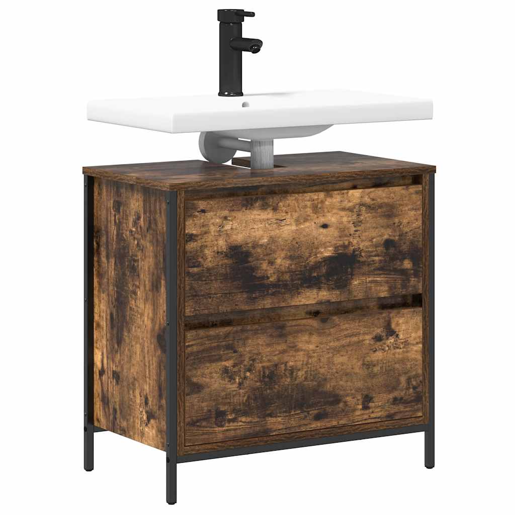Bathroom Basin Cabinet with Drawers Smoked Oak 60x34,5x60 cm