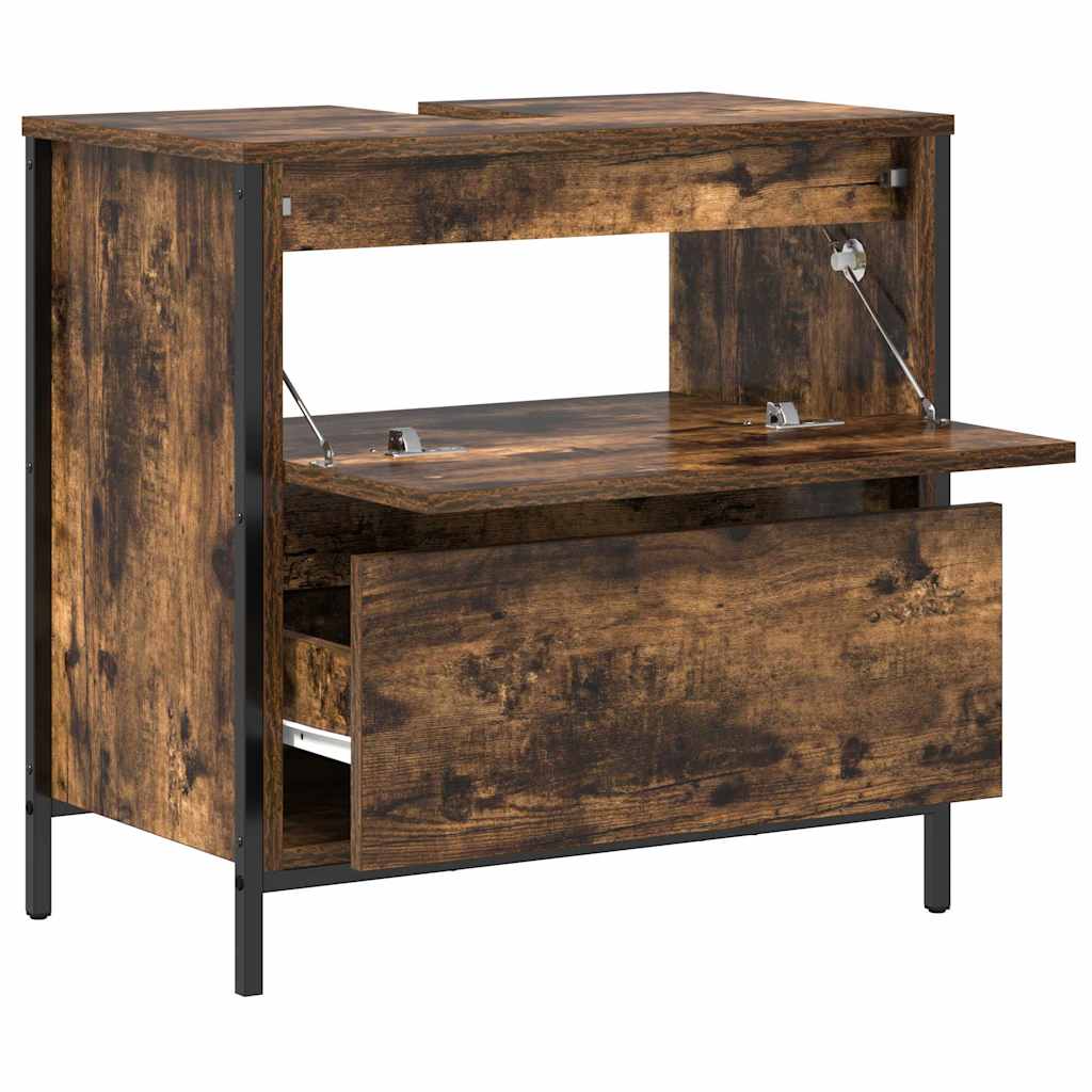 Bathroom Basin Cabinet with Drawers Smoked Oak 60x34,5x60 cm