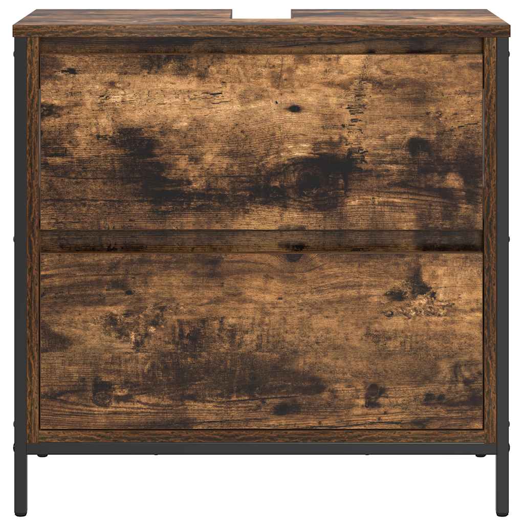 Bathroom Basin Cabinet with Drawers Smoked Oak 60x34,5x60 cm