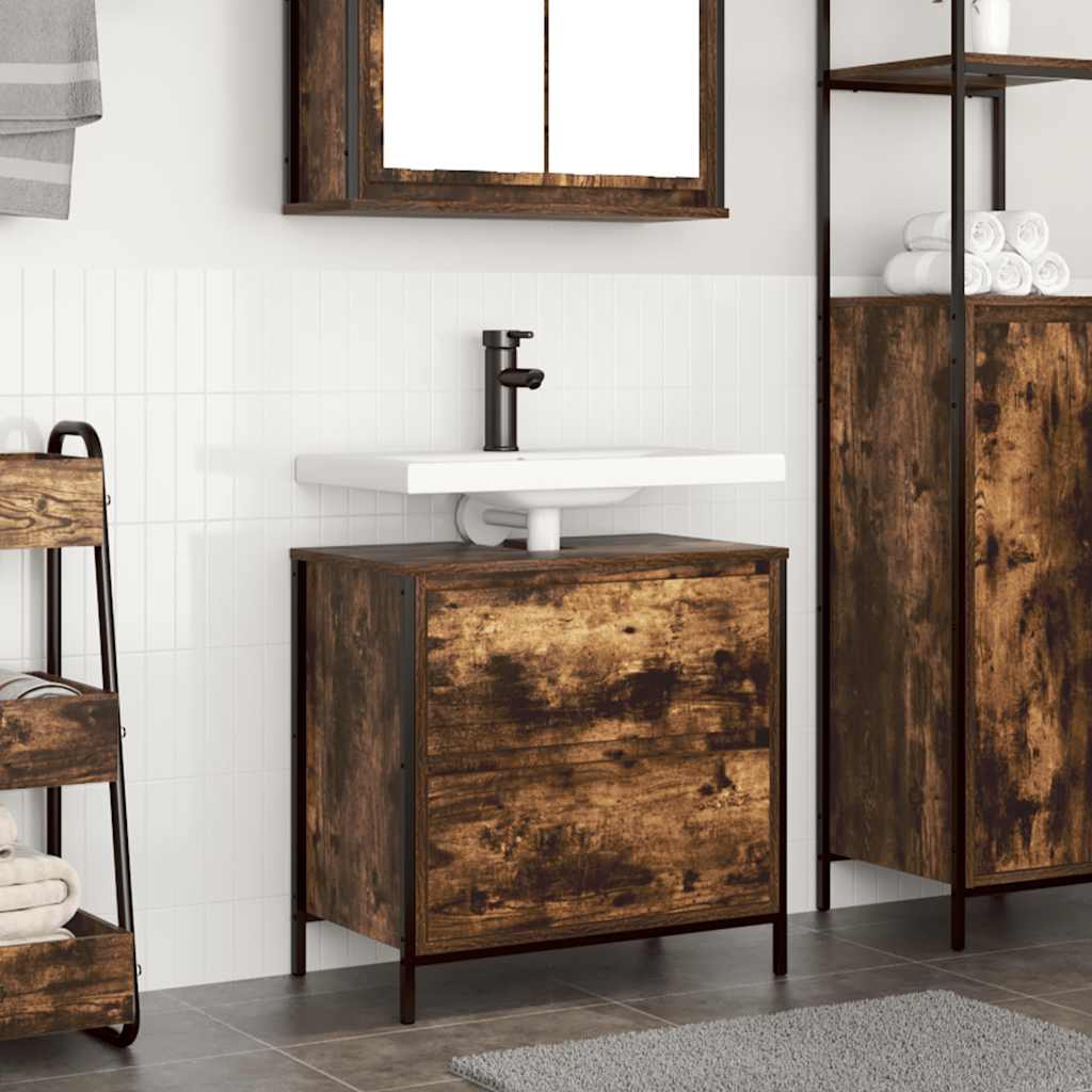 Bathroom Basin Cabinet with Drawers Smoked Oak 60x34,5x60 cm