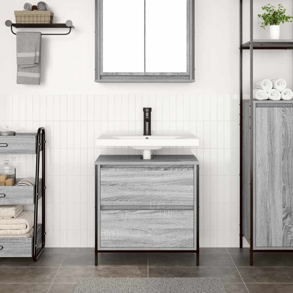 Bathroom Basin Cabinet with Drawers Grey Sonoma 60x34,5x60 cm