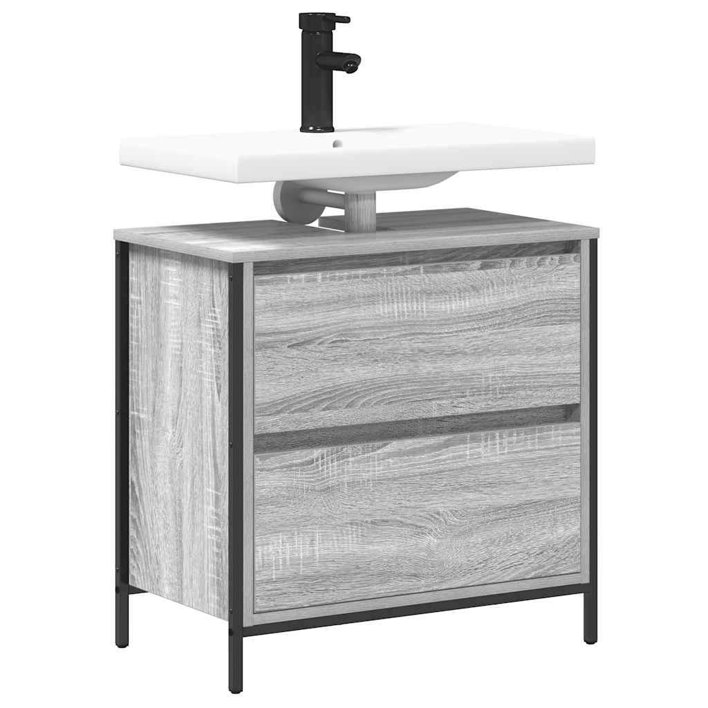 Bathroom Basin Cabinet with Drawers Grey Sonoma 60x34,5x60 cm