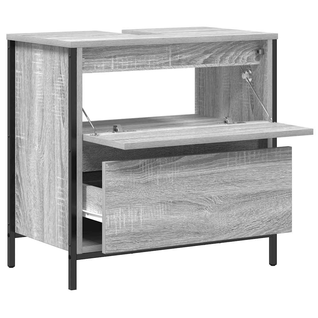 Bathroom Basin Cabinet with Drawers Grey Sonoma 60x34,5x60 cm