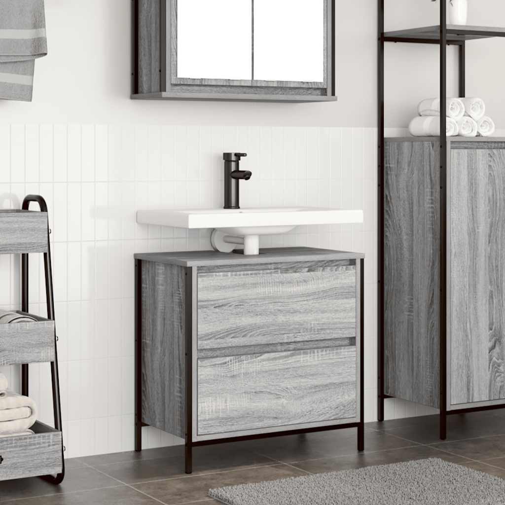 Bathroom Basin Cabinet with Drawers Grey Sonoma 60x34,5x60 cm