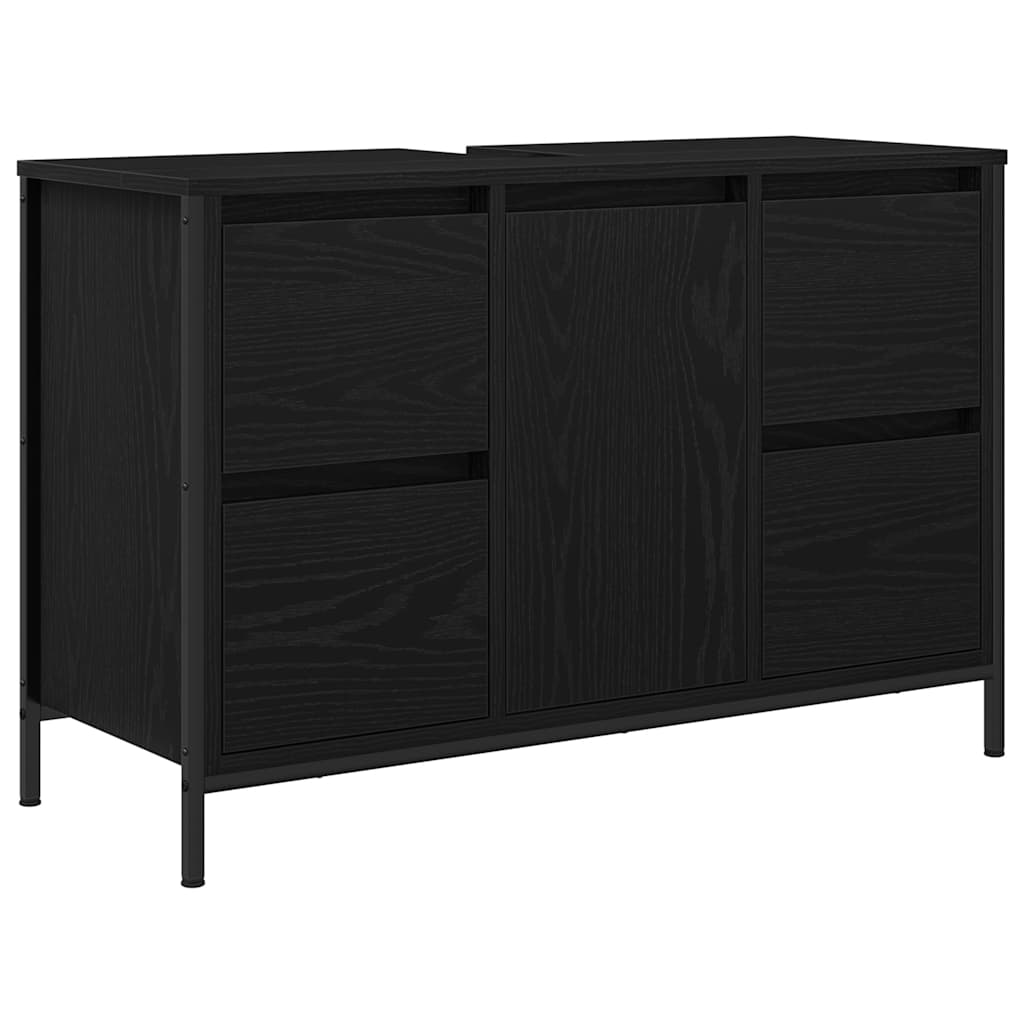 Basin Cabinet with Drawers Black Oak 90x34,5x60 cm