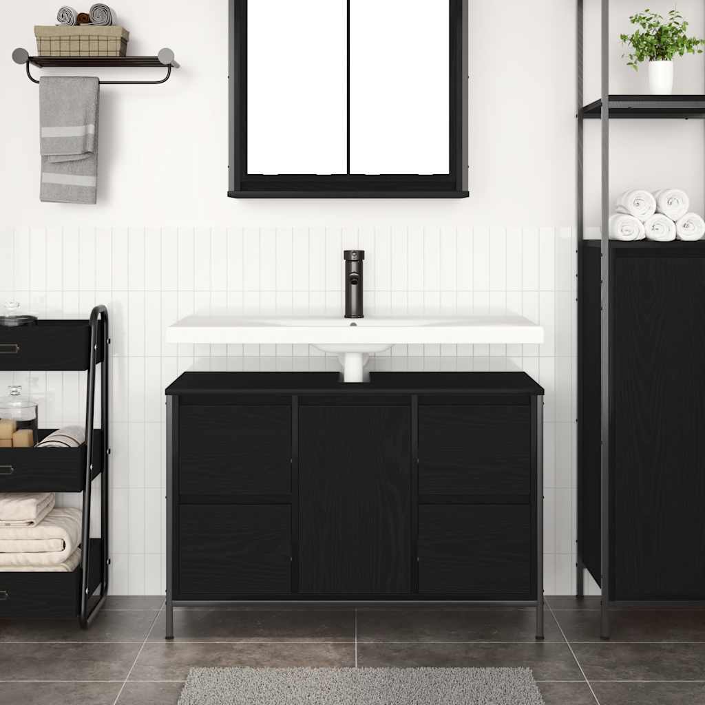 Basin Cabinet with Drawers Black Oak 90x34,5x60 cm