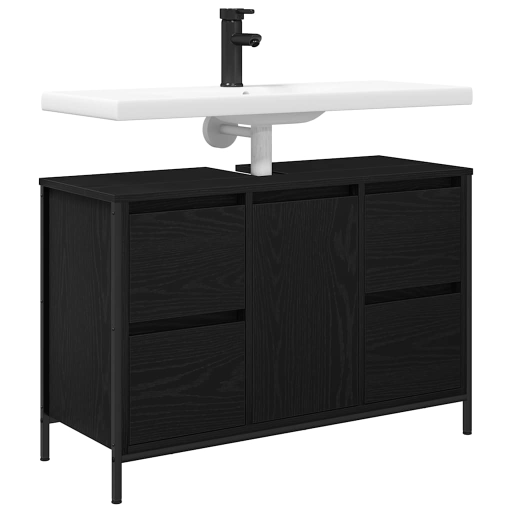 Basin Cabinet with Drawers Black Oak 90x34,5x60 cm