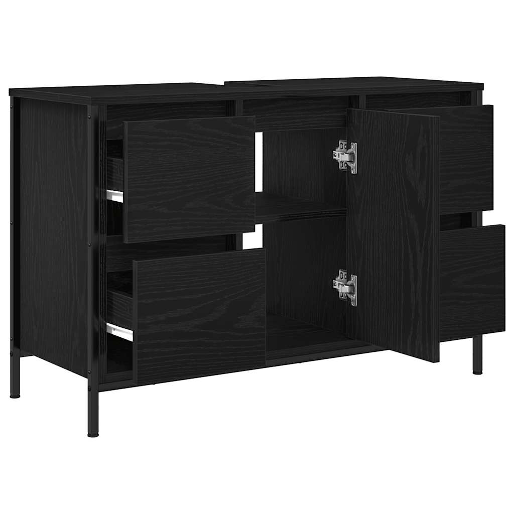 Basin Cabinet with Drawers Black Oak 90x34,5x60 cm
