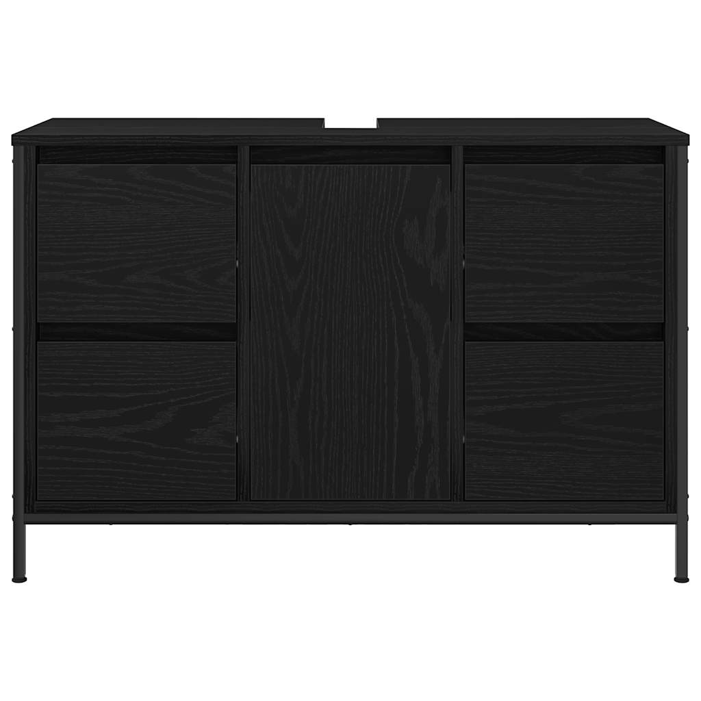 Basin Cabinet with Drawers Black Oak 90x34,5x60 cm