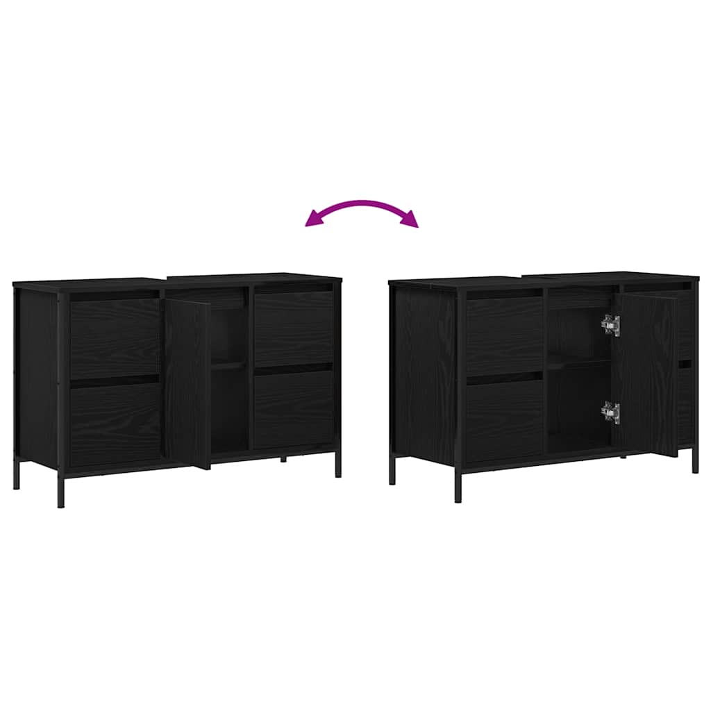 Basin Cabinet with Drawers Black Oak 90x34,5x60 cm