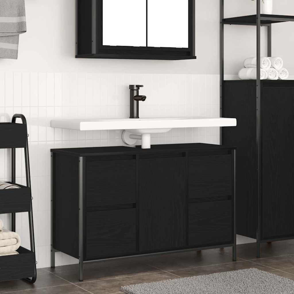 Basin Cabinet with Drawers Black Oak 90x34,5x60 cm