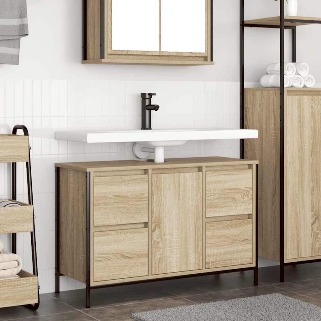 Basin Cabinet with Drawers Sonoma Oak 90x34,5x60 cm