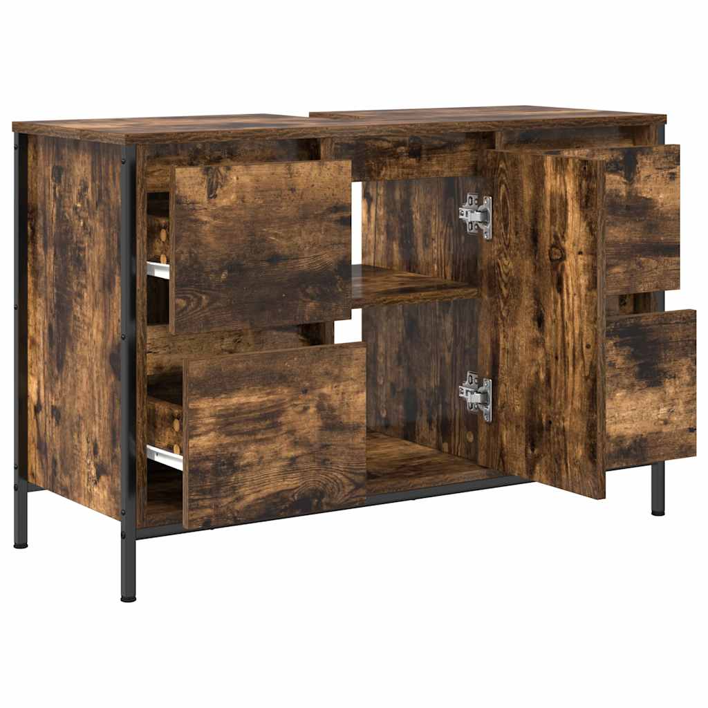 Basin Cabinet with Drawers Smoked Oak 90x34,5x60 cm