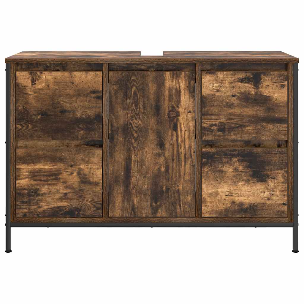 Basin Cabinet with Drawers Smoked Oak 90x34,5x60 cm