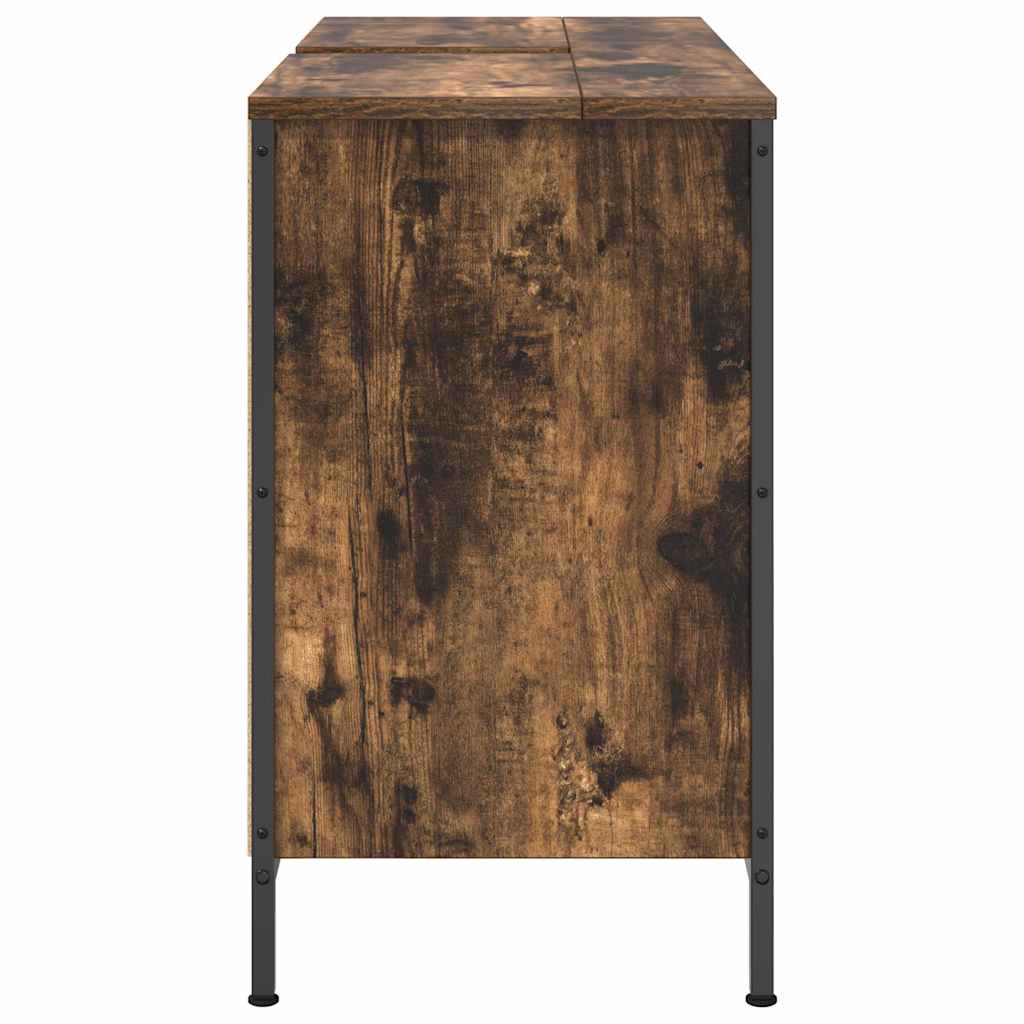 Basin Cabinet with Drawers Smoked Oak 90x34,5x60 cm