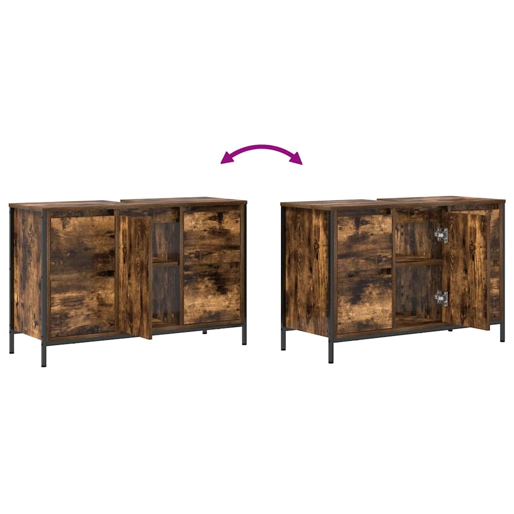 Basin Cabinet with Drawers Smoked Oak 90x34,5x60 cm