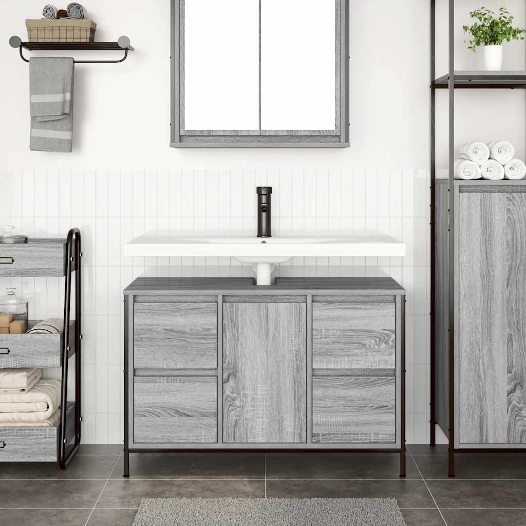 Basin Cabinet with Drawers Grey Sonoma 90x34,5x60 cm