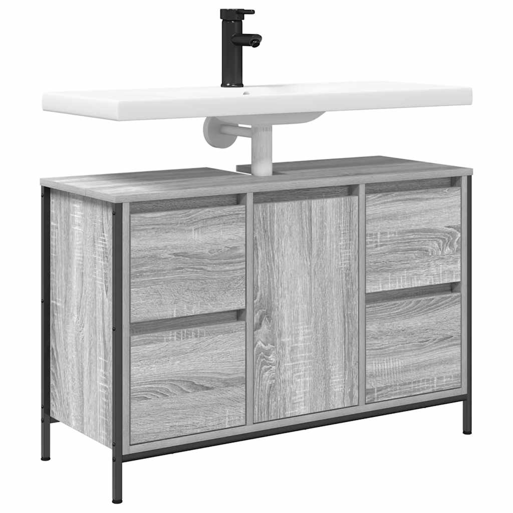 Basin Cabinet with Drawers Grey Sonoma 90x34,5x60 cm
