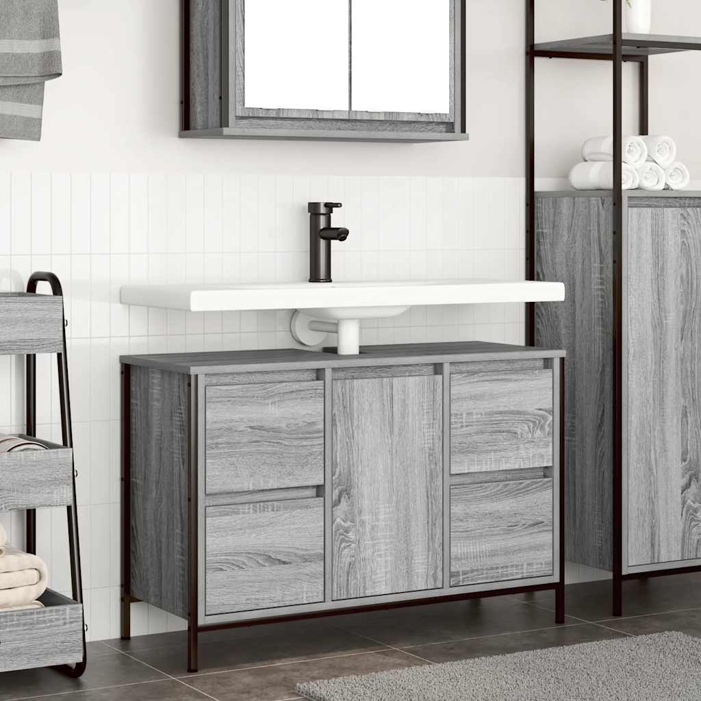 Basin Cabinet with Drawers Grey Sonoma 90x34,5x60 cm