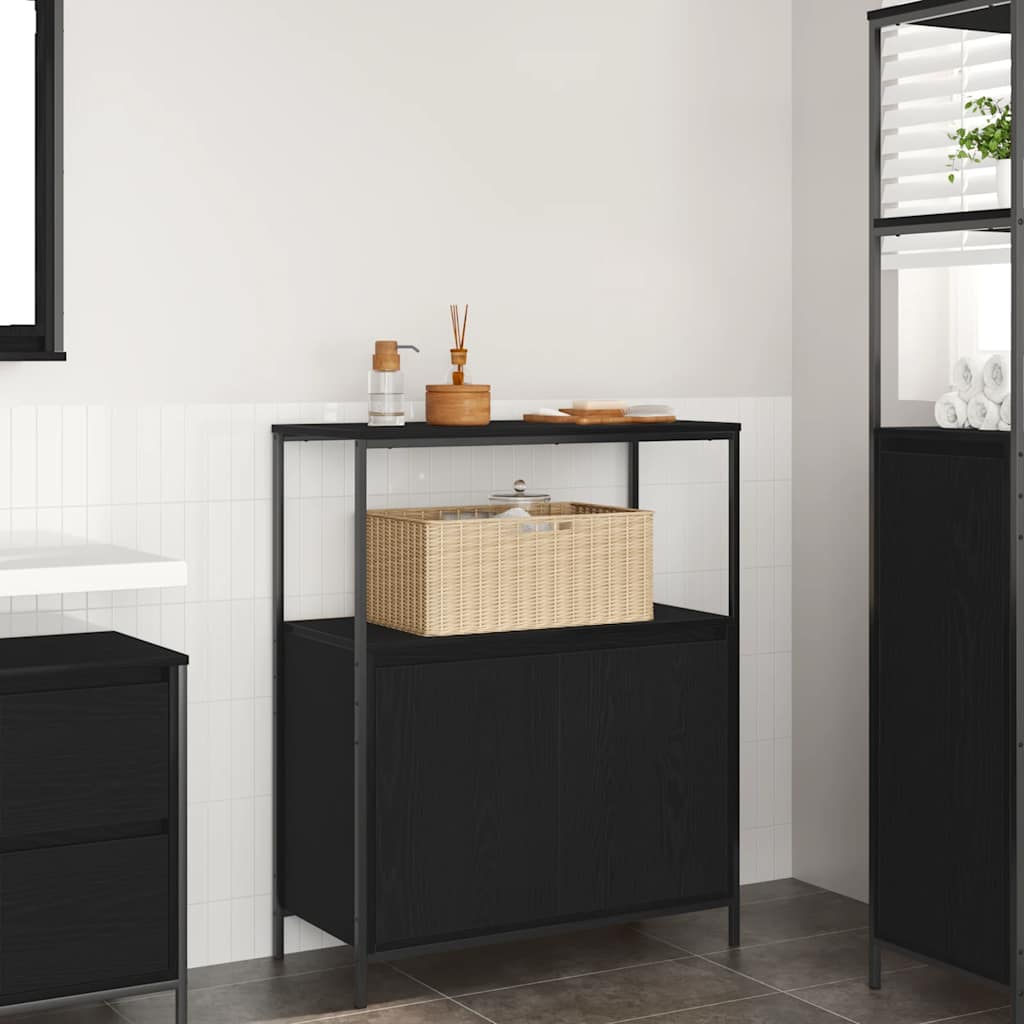 Bathroom Cabinet with Shelves Black Oak 76,5x35x95 cm