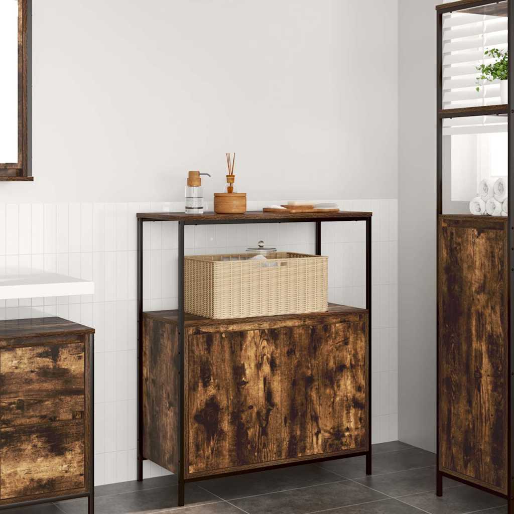 Bathroom Cabinet with Shelves Smoked Oak 76,5x35x95 cm