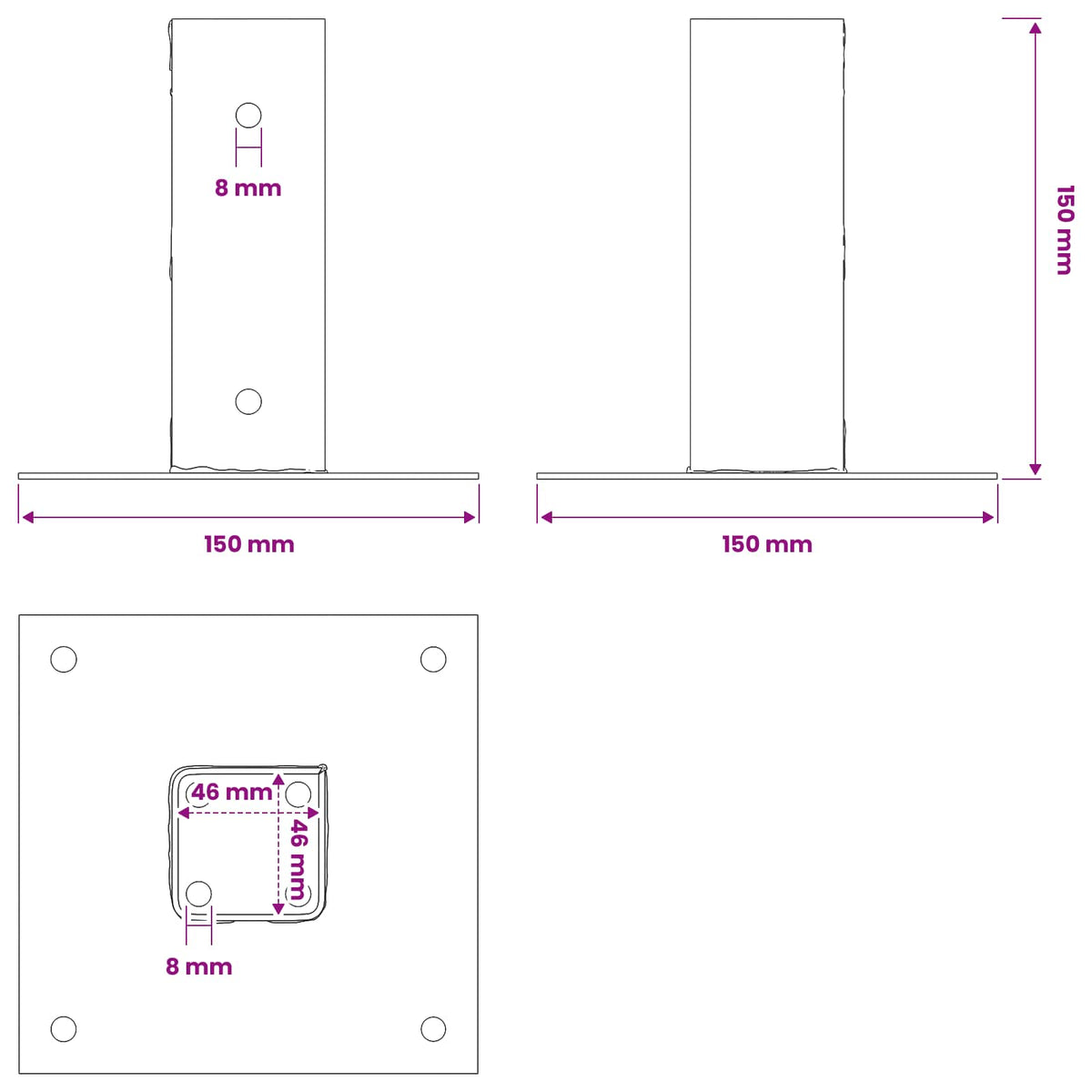 Post Bases Square 4 pcs Silver 46x46 mm Galvanised Steel