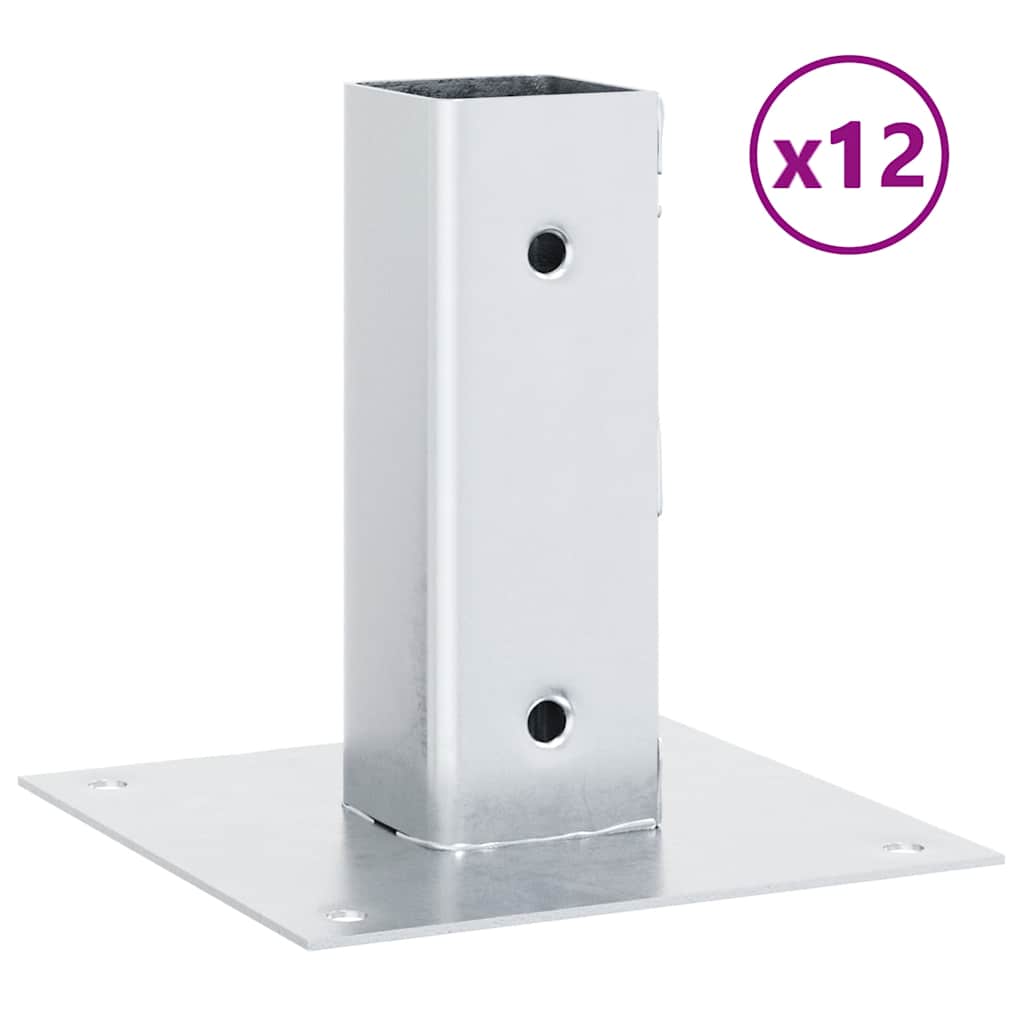 Post Bases Square 12 pcs Silver 51x51 mm Galvanised Steel