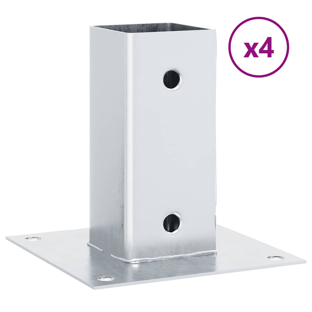 Post Bases Square 4 pcs Silver 61x61 mm Galvanised Steel