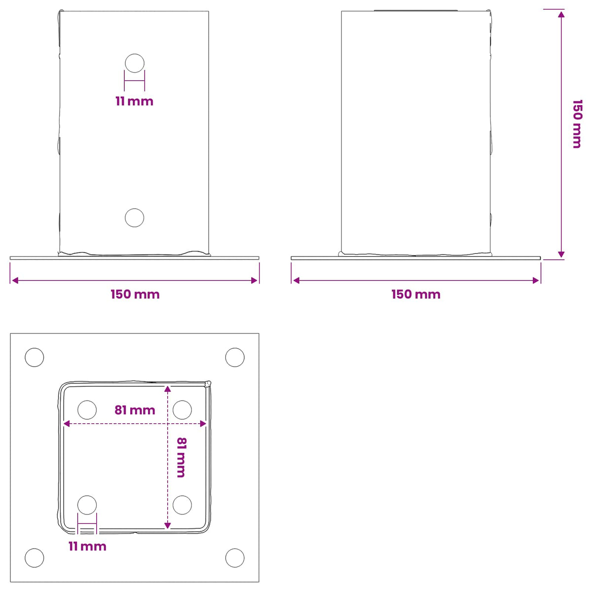 Post Bases Square 4 pcs Silver 81x81 mm Galvanised Steel