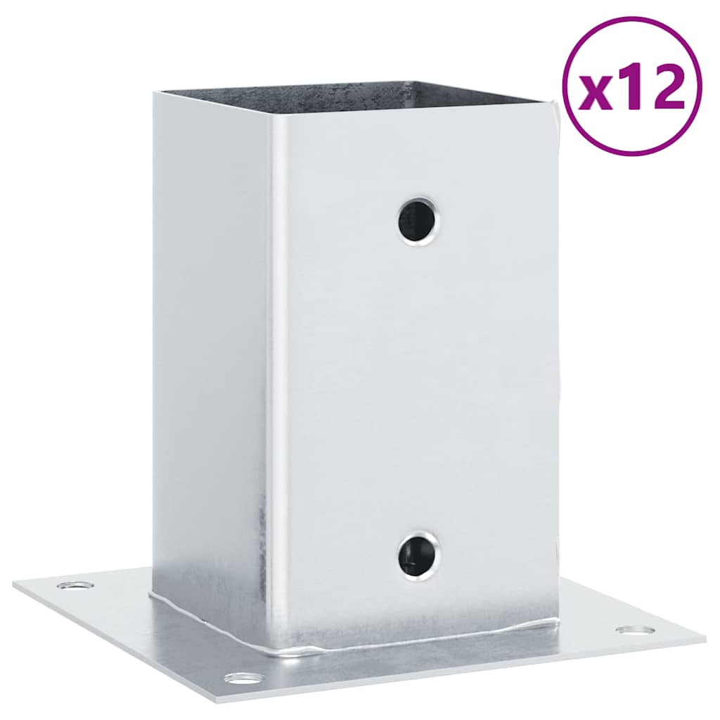 Post Bases Square 12 pcs Silver 81x81 mm Galvanised Steel