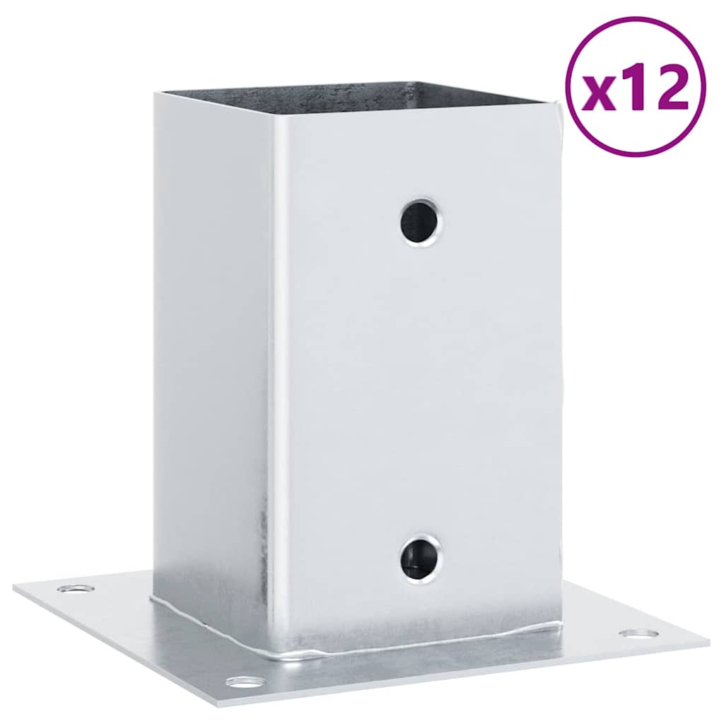 Post Bases Square 12 pcs Silver 91x91 mm Galvanised Steel