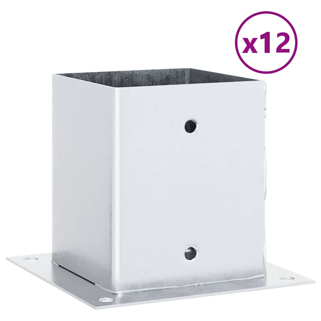 Post Bases Square 12 pcs Silver 101x101 mm Galvanised Steel