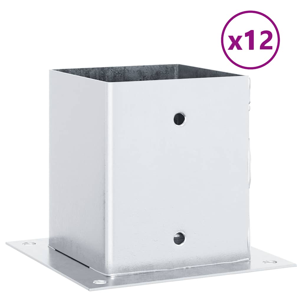 Post Bases Square 12 pcs Silver 121x121 mm Galvanised Steel