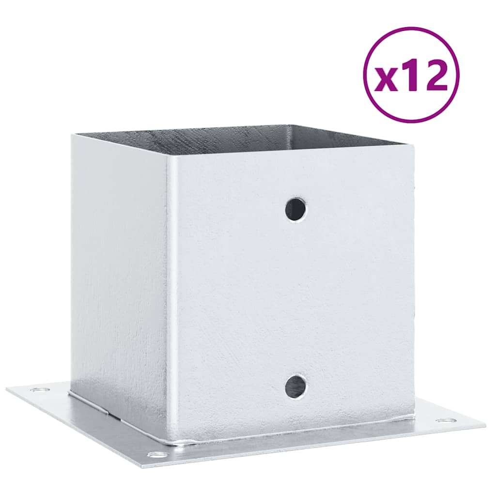 Post Bases Square 12 pcs Silver 141x141 mm Galvanised Steel