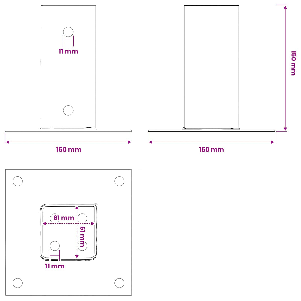 Post Bases Square 4 pcs Anthracite 61x61 mm Powder-coated Steel