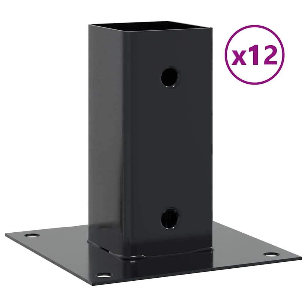 Post Bases Square 12 pcs Anthracite 61x61 mm Powder-coated Steel