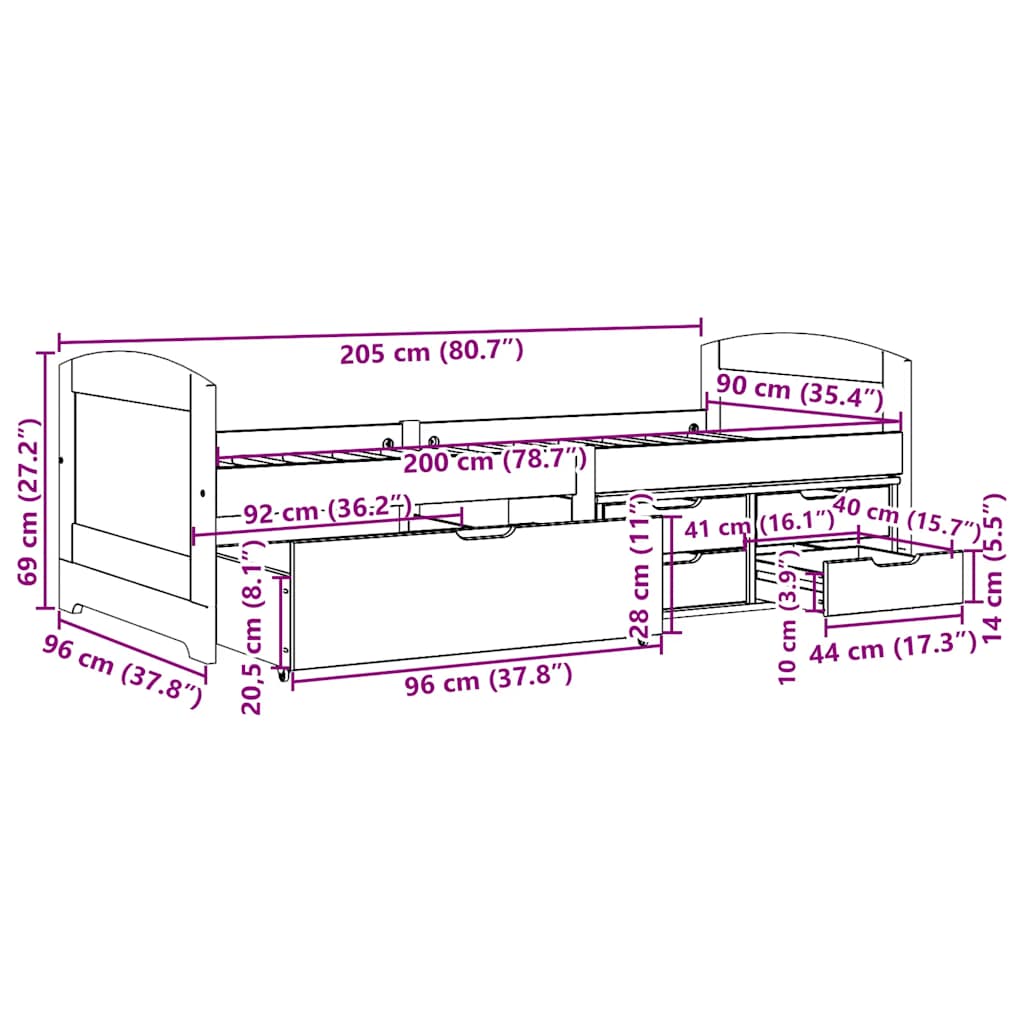 Day Bed with 5 Drawers without Mattress IRUN White&Pink 90x200 cm