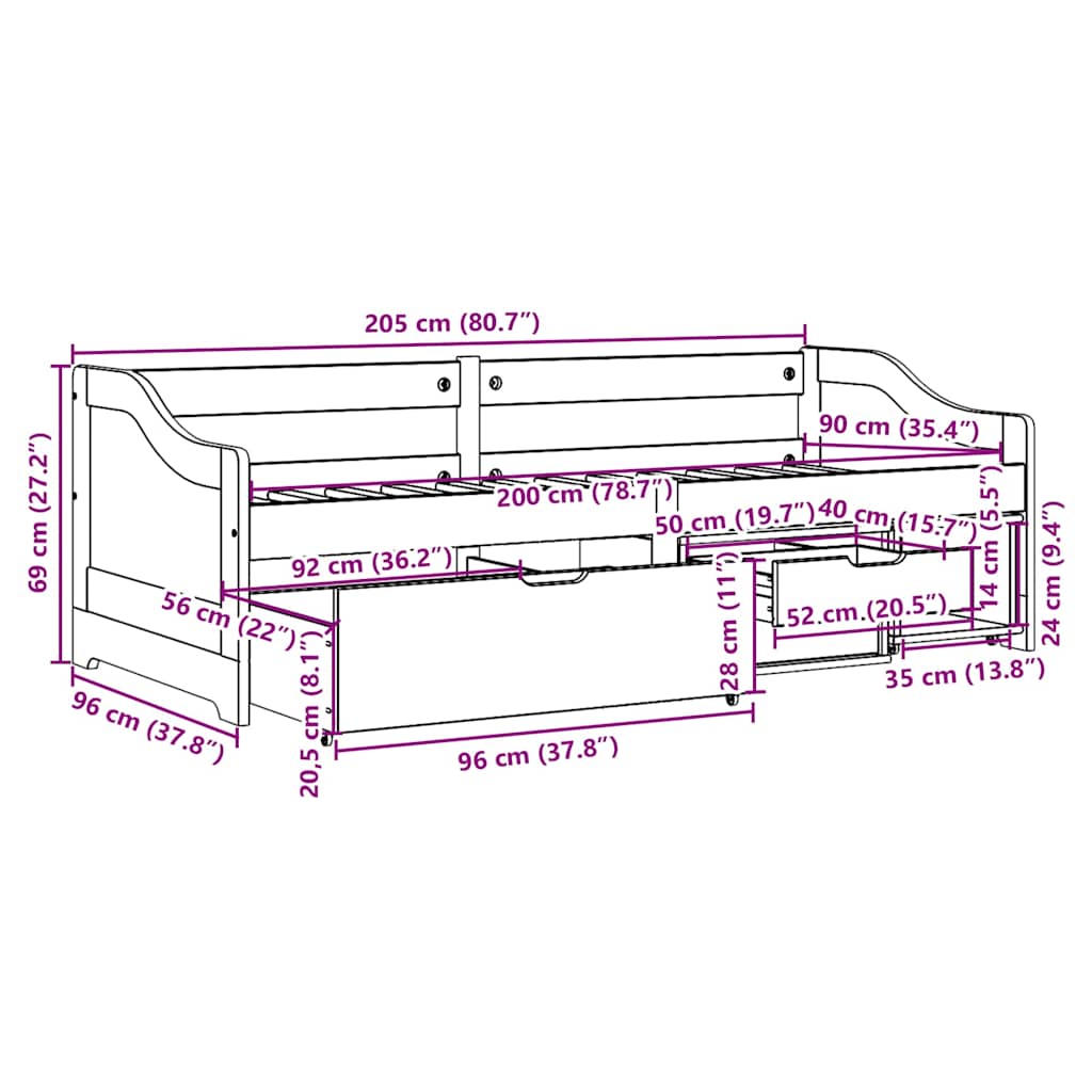 Day Bed with 3 Drawers without Mattress IRUN White&Pink 90x200 cm