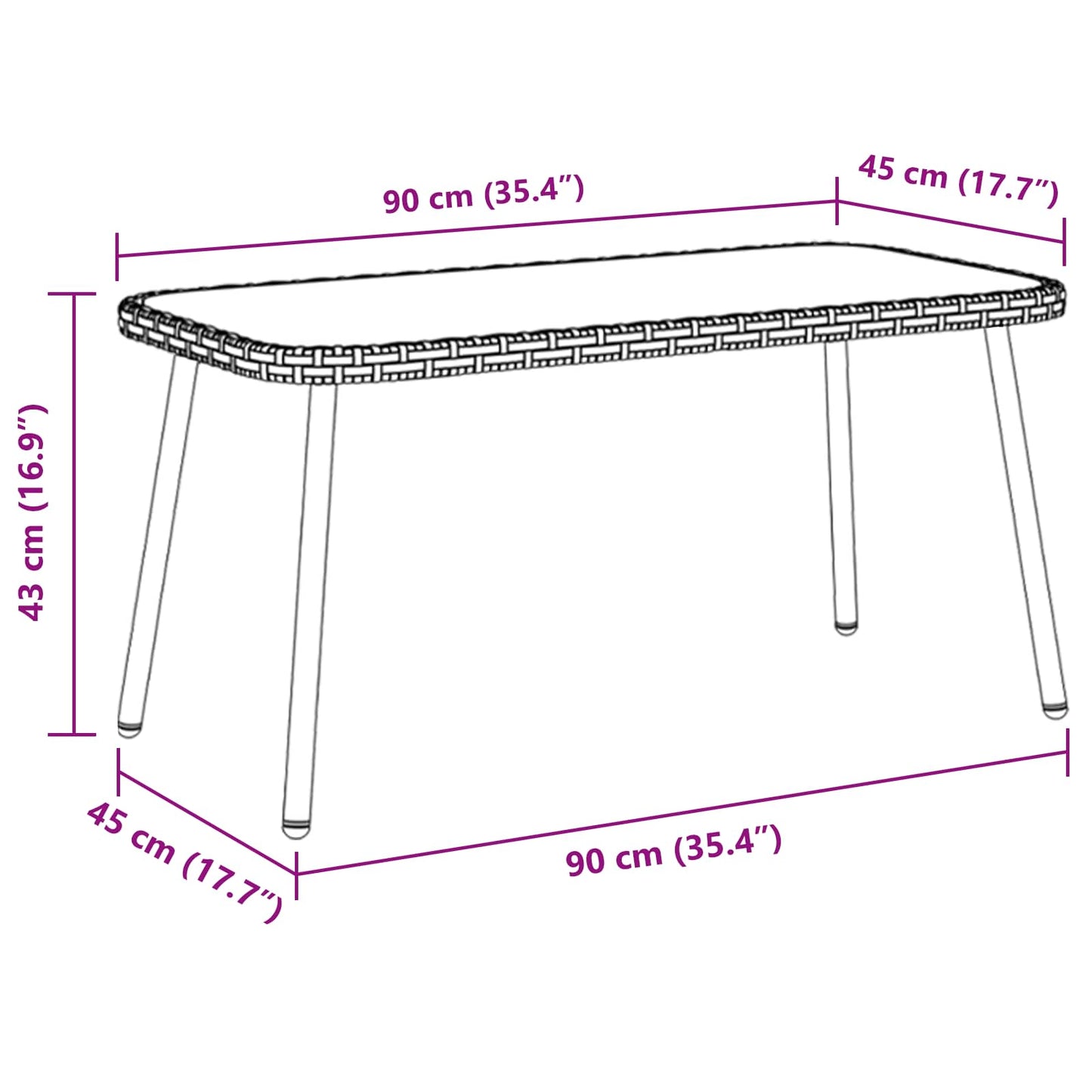 Coffee Table Black 90 x 45 x 43 cm Poly Rattan