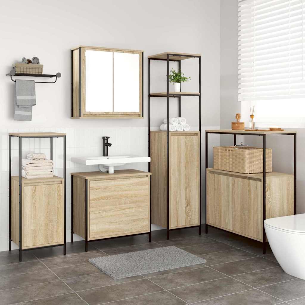 Bathroom Furniture Set with Shelf 5 pcs Beige Engineered wood
