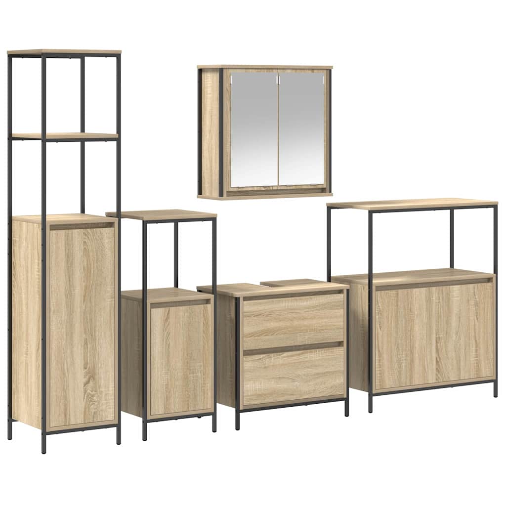 Bathroom Furniture Set with Shelf 5 pcs Beige Engineered wood