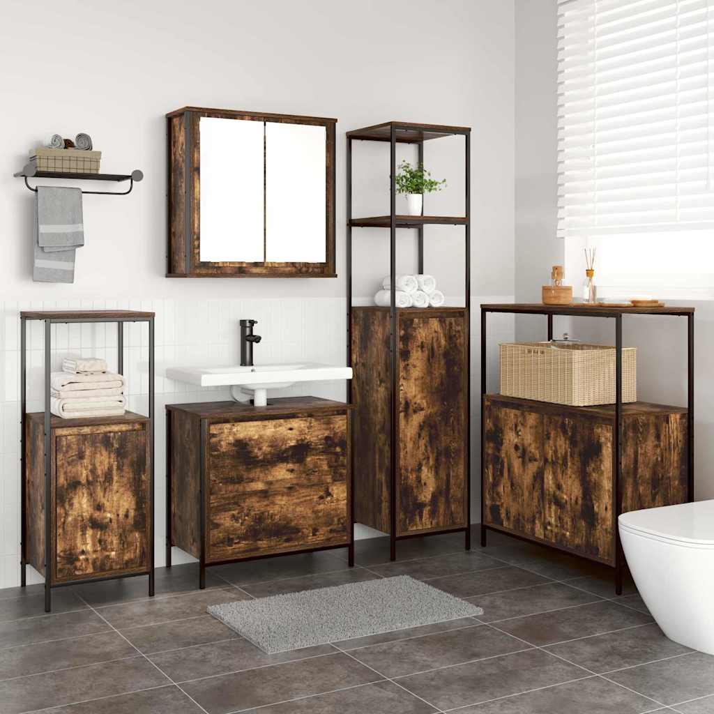 Bathroom Furniture Set with Shelf 5 pcs Brown Engineered wood