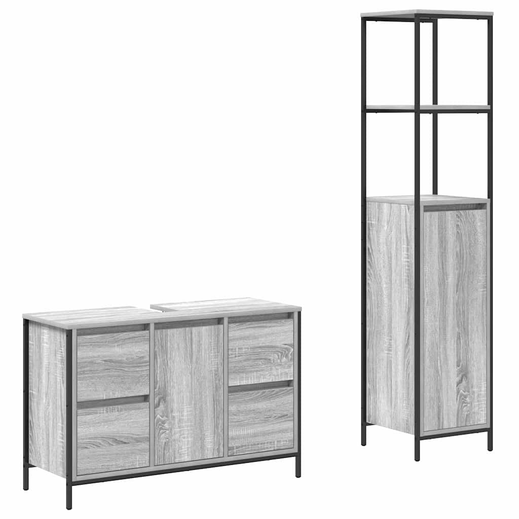 Bathroom Furniture Set with Drawer 2 pcs Grey sonoma and Black