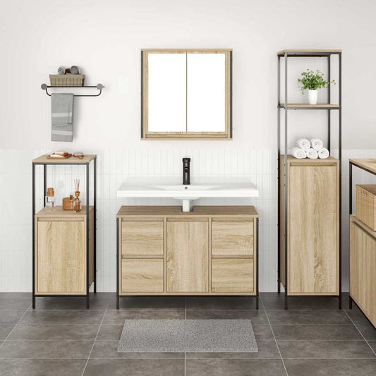 Bathroom Furniture Set 3 pcs Sonoma Oak and Black