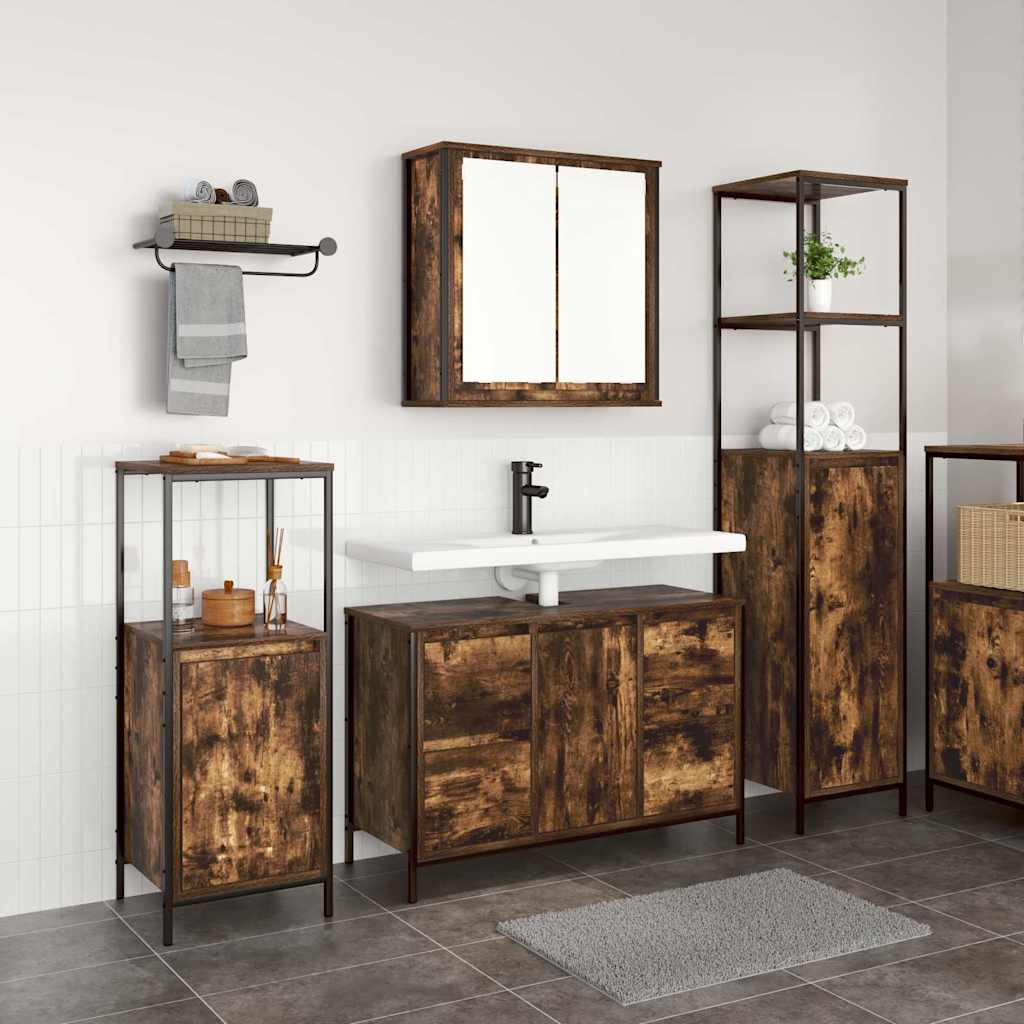 Bathroom Furniture Set 3 pcs Smoked Oak and Black