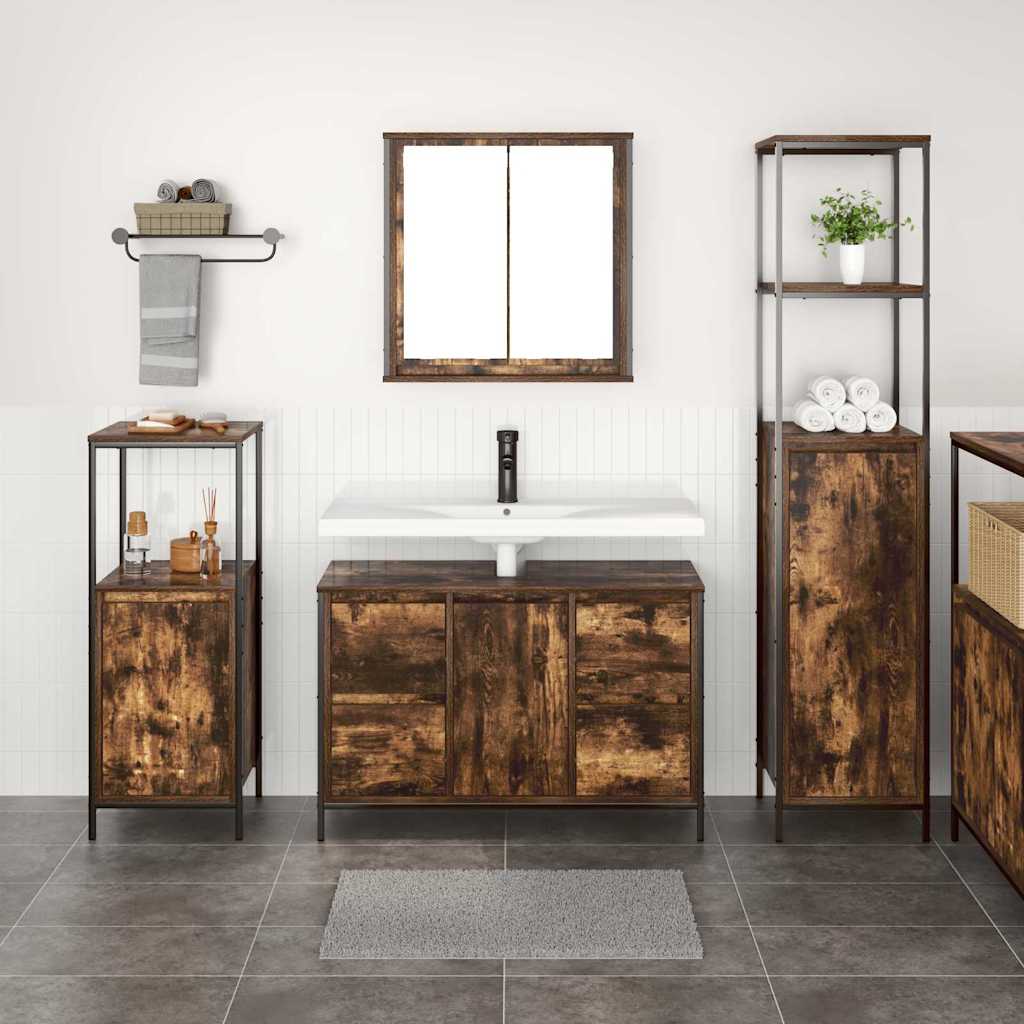 Bathroom Furniture Set 3 pcs Smoked Oak and Black
